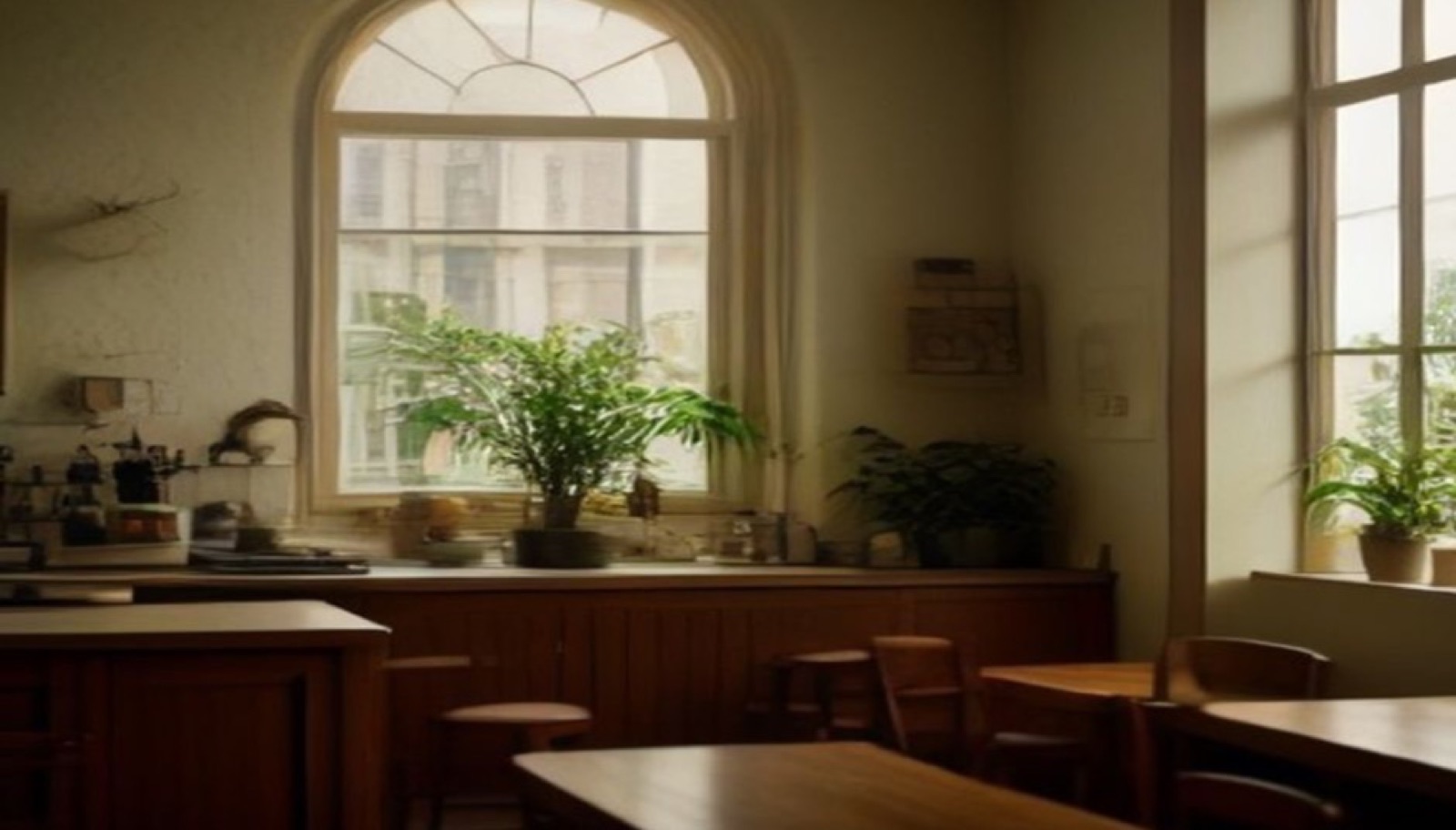 Inside Kettle & Crumb: wooden tables and morning light