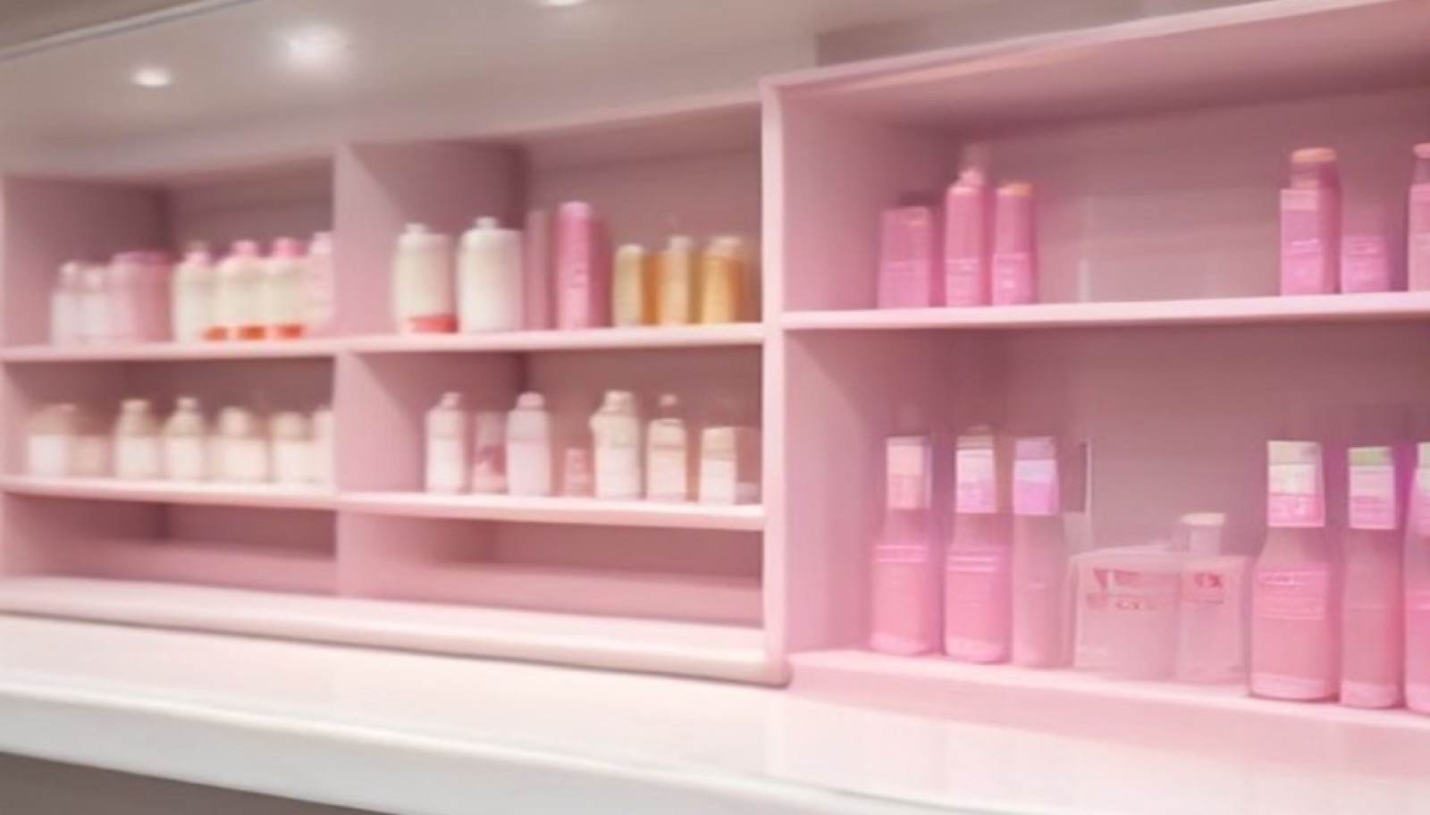 Hair care products on a marble shelf